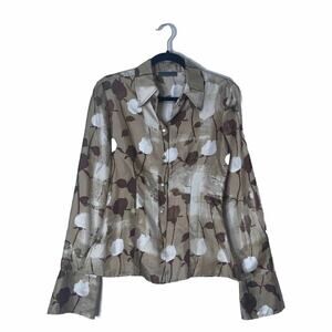 Alberta Ferretti Silk Floral Champagne Blouse Size Small – Elegant Designer Top